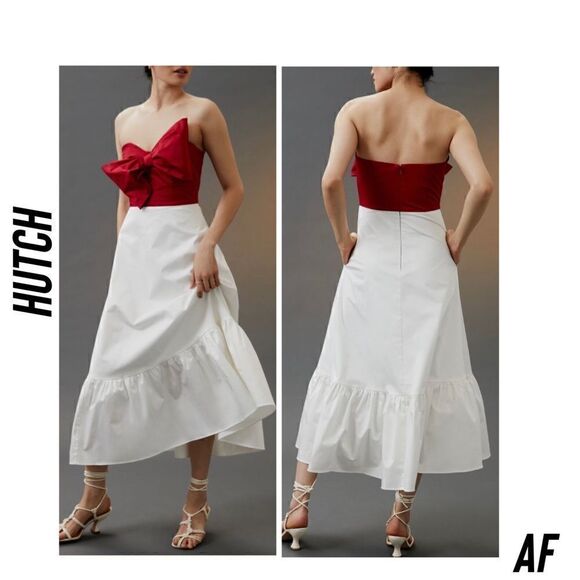 ANTHROPOLOGIE BY HUTCH BOW-TIE MAXI DRESS IN RED WHITE NEW - Picture 5 of 12